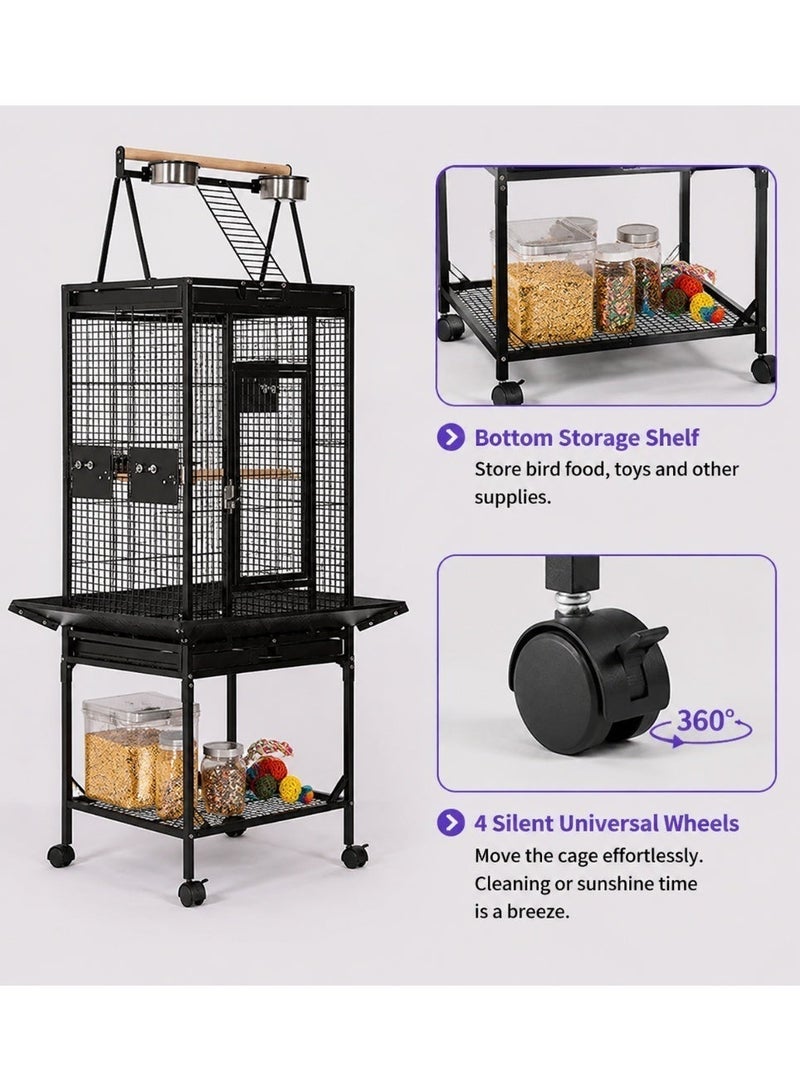 Wrought Iron Bird Cage with Stand, Large Bird Cage with Rolling Stand Parrot Chinchilla Finch Cage Macaw Conure Cockatiel Cockatoo Pet, 155x45.5x64.5cm - Image 4