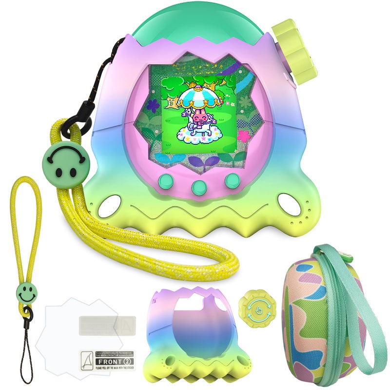 JCHPINE Hard Case and Silicone Cover for Tamagotchi Paradise Electronic Pet Protective Cases for Tamagotchi Paradise with Screen Protector and Lanyard Rainbow - Image 3