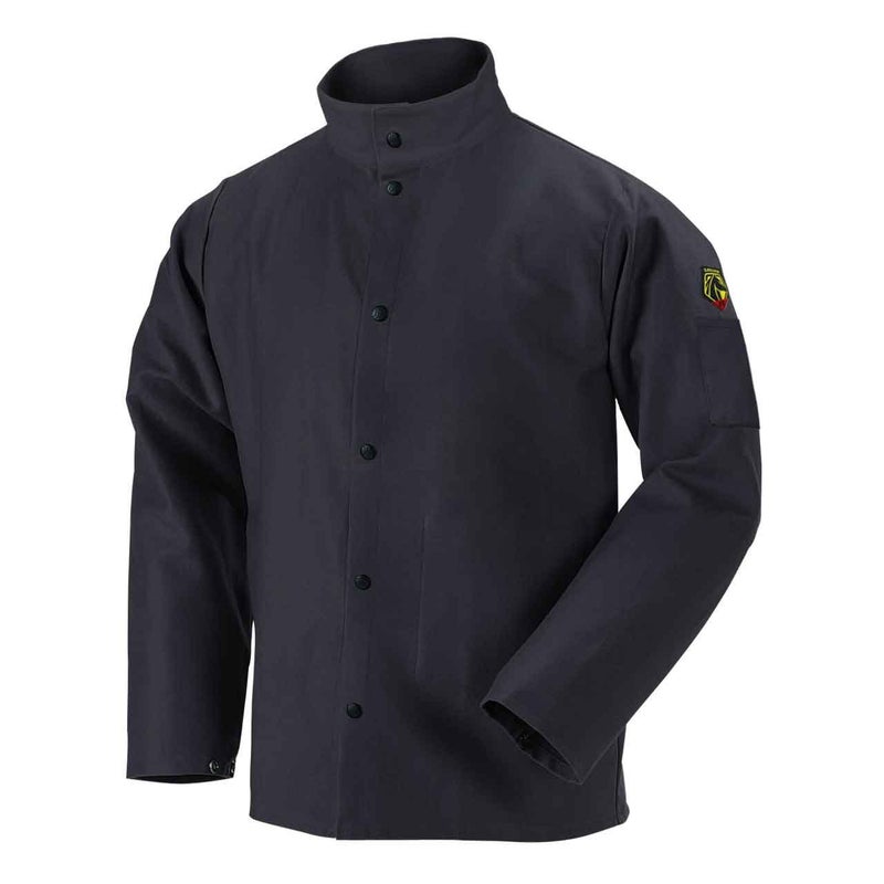 Black Stallion FBK930C 30 Length 9 oz FlameResistant Cotton Welding Jacket Welders Collar LeatherReinforced Snaps Scribe Pocket and Inside Pocket Black Large - Image 2