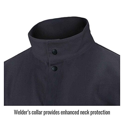 Black Stallion FBK930C 30 Length 9 oz FlameResistant Cotton Welding Jacket Welders Collar LeatherReinforced Snaps Scribe Pocket and Inside Pocket Black Large - Image 3