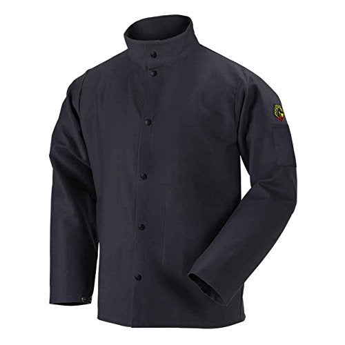 Black Stallion FBK930C 30 Length 9 oz FlameResistant Cotton Welding Jacket Welders Collar LeatherReinforced Snaps Scribe Pocket and Inside Pocket Black Large - Image 1