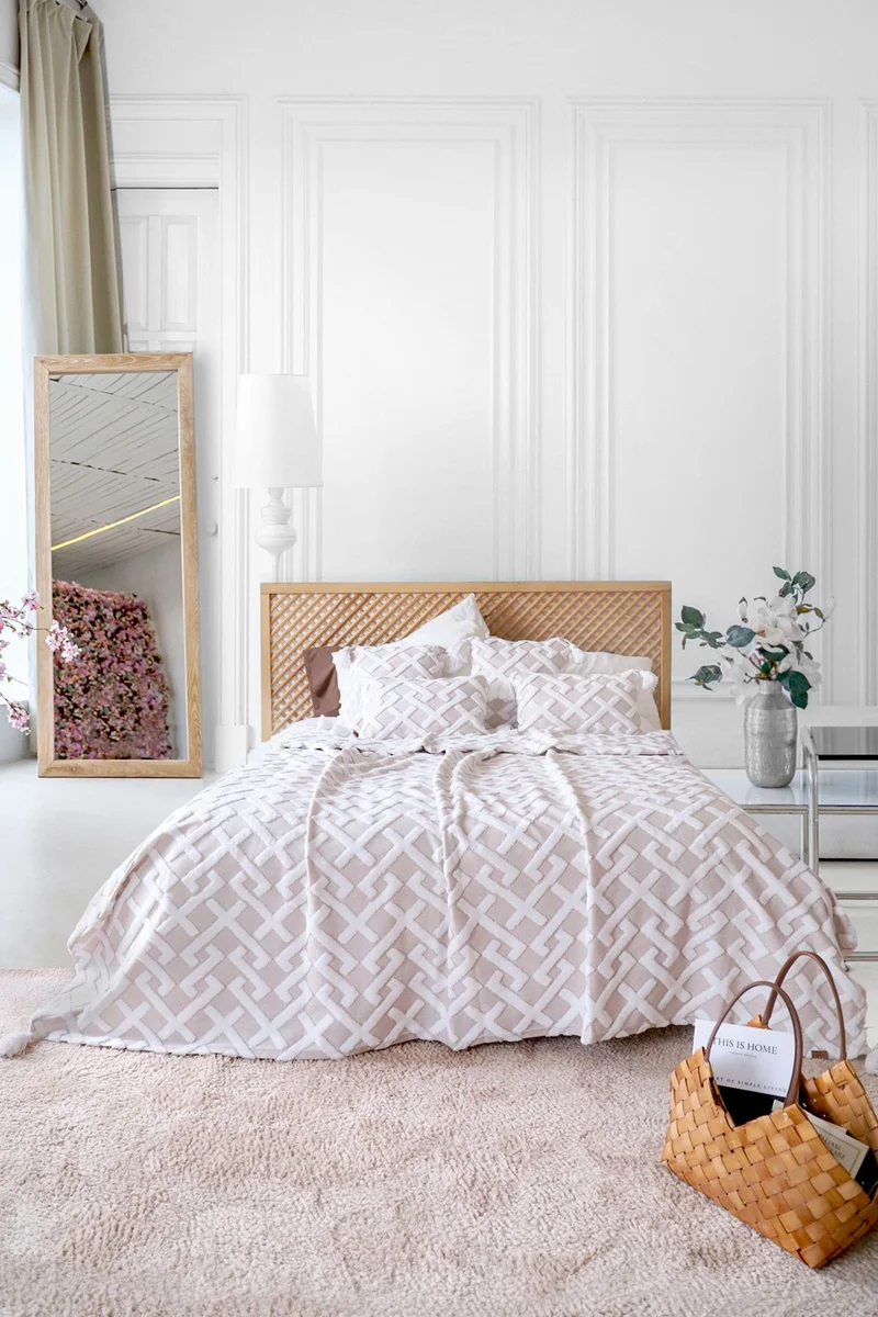 هامور Dough Scandinavian Bedspread Set Double Set Bohemian Punch Punch Pattern Elda Beige