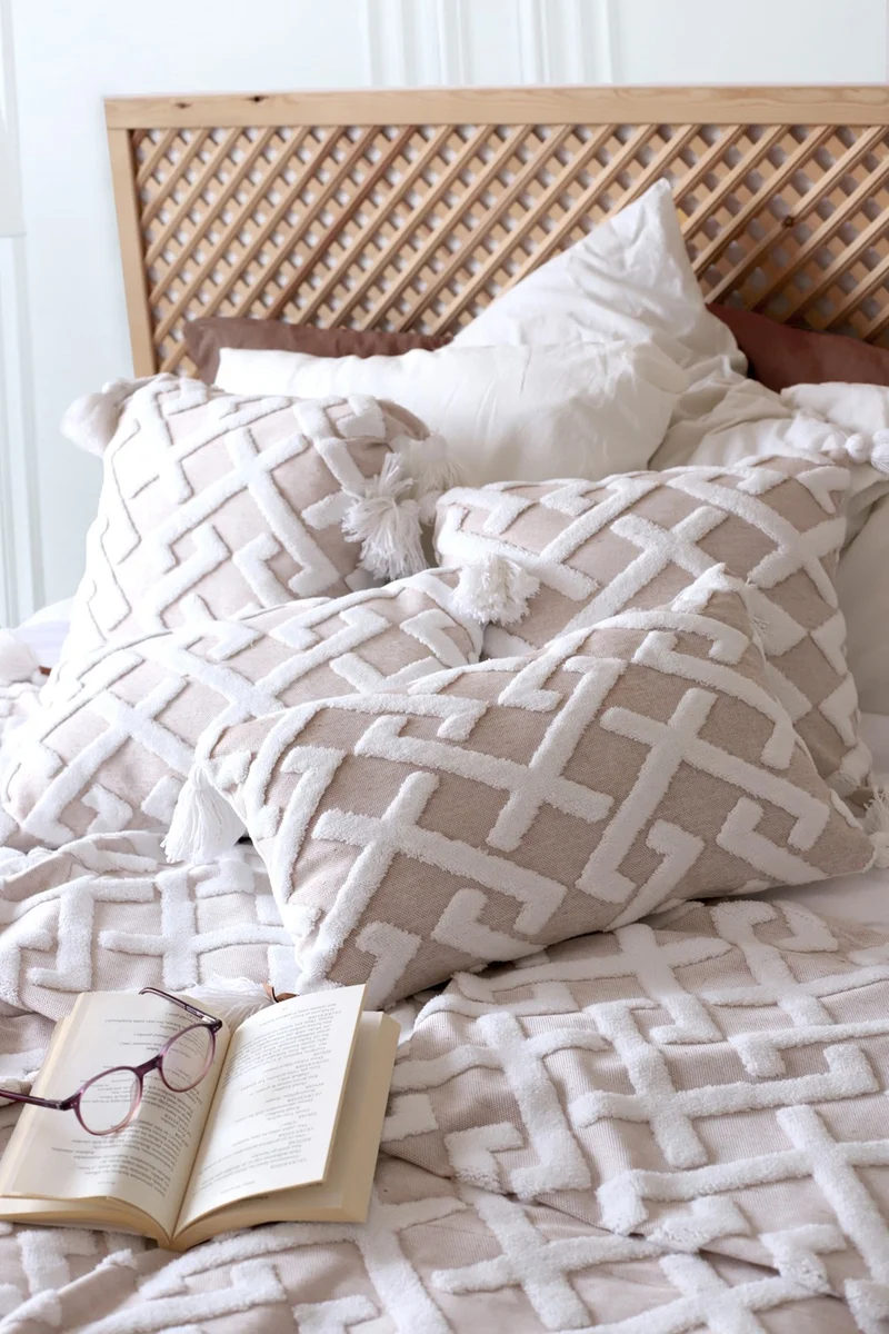 هامور Dough Scandinavian Bedspread Set Double Set Bohemian Punch Punch Pattern Elda Beige