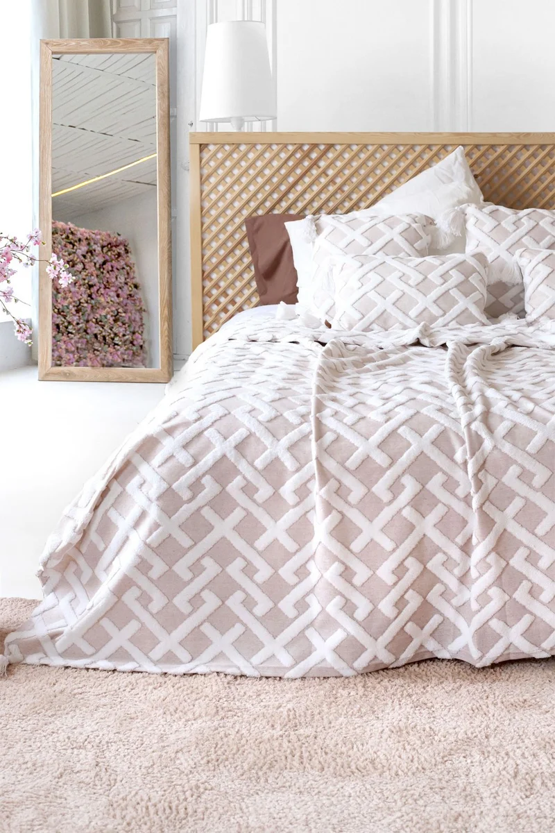 هامور Dough Scandinavian Bedspread Set Double Set Bohemian Punch Punch Pattern Elda Beige