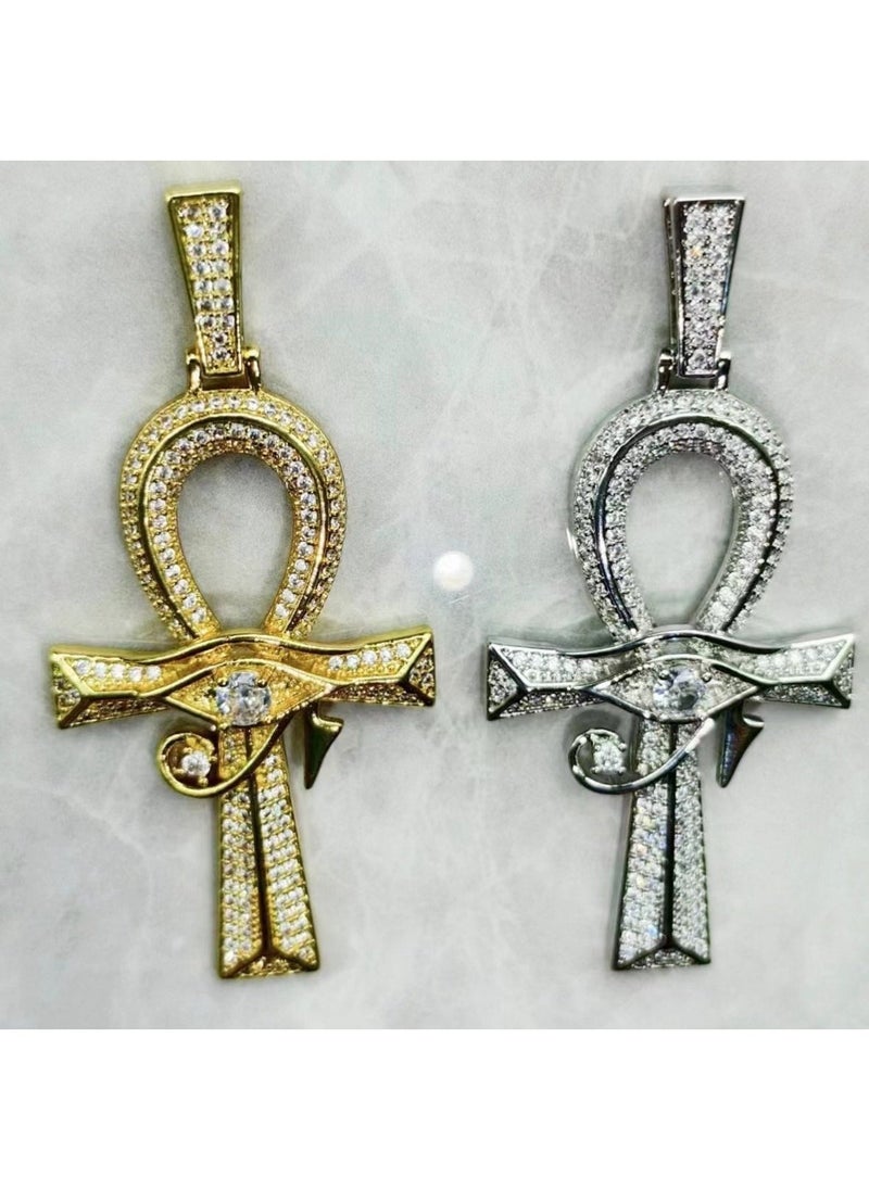 Generic Hip Hop Cross Pendant Zircon Necklace Silver 