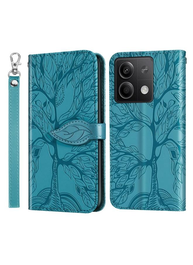 زبون - جراب جلدي لهاتف Xiaomi Redmi Note 13 5G بنقشة شجرة الحياة (أزرق) - Image 1