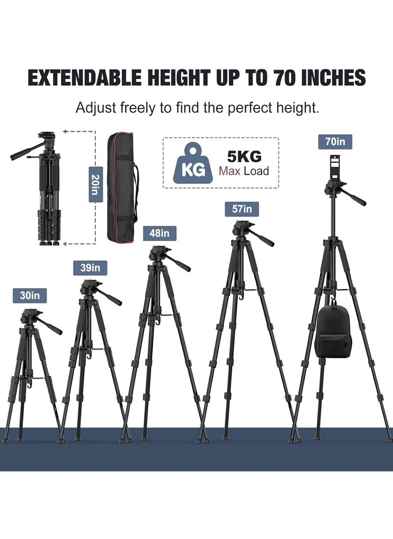 Generic Tripod,Camera Tripods 70" Tripod Stand with Travel Bag for Photography/Video Recording, Professional Heavy Duty Tripod with Phone Holder for DSLR/SLR/DV/Projector/Phone  - Image 2