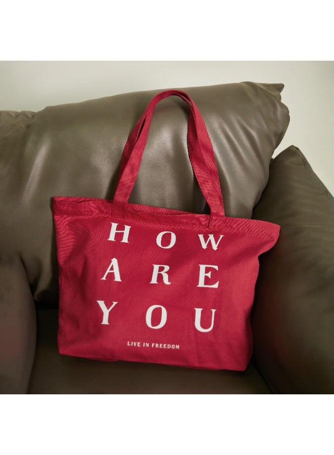 Letter Printed Angled Zipper Tote Bag – Stylish Canvas Shoulder Bag with Secure Zip Closure, Durable & Reusable Shopping Handbag – Available in 3 Different Colors for Daily Use & Travel - Image 1