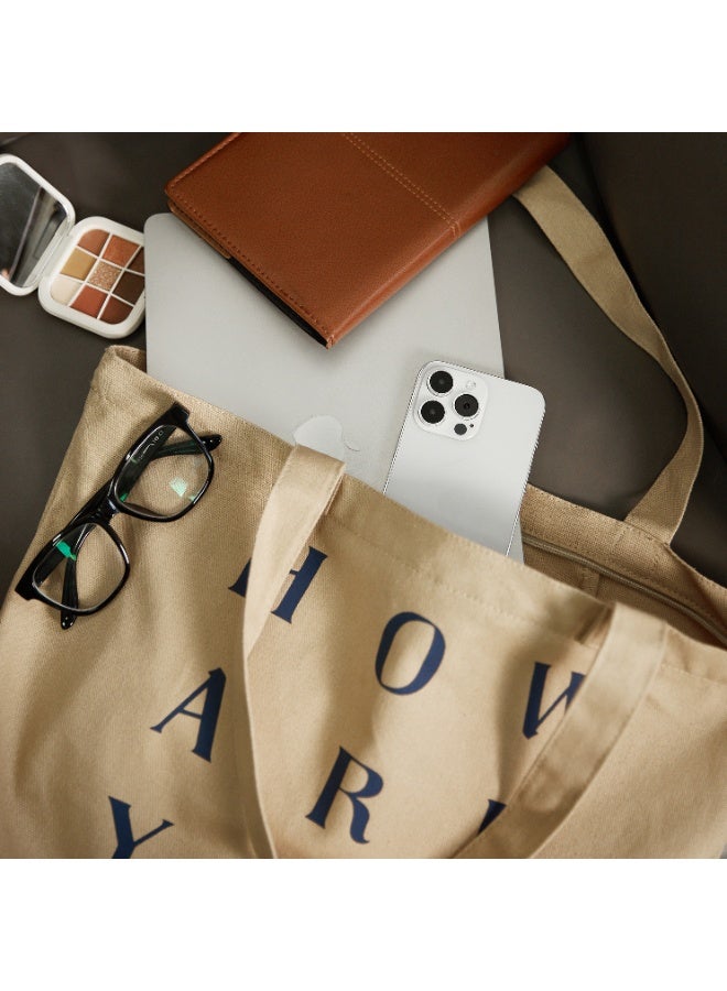 Letter Printed Angled Zipper Tote Bag – Stylish Canvas Shoulder Bag with Secure Zip Closure, Durable & Reusable Shopping Handbag – Available in 3 Different Colors for Daily Use & Travel - Image 2