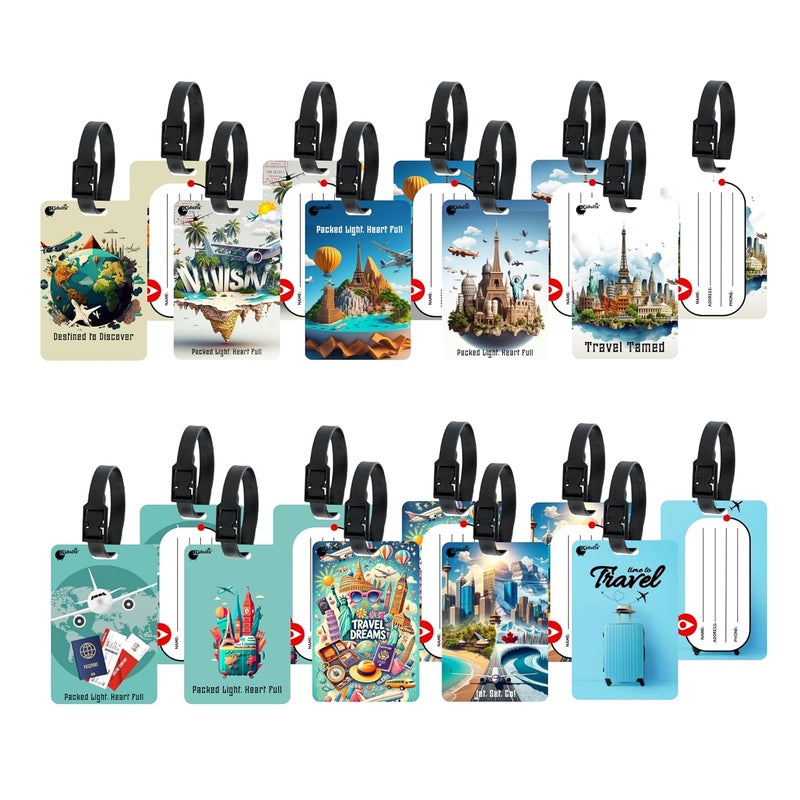 Kidultz (Set of 10) Synthetic Luggage Tags with Black Strap Loop | Durable, Waterproof, Anti-Break Travel ID Tags for Suitcases, Backpacks, School & Office Bags (Set 10) - Image 2