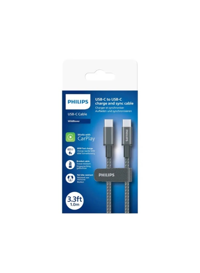 Philips USB-C to USB-C Cable 1m 60W PD (DLC5030C/00) – Fast Charging & Data Sync, Braided Design – Black - Image 4