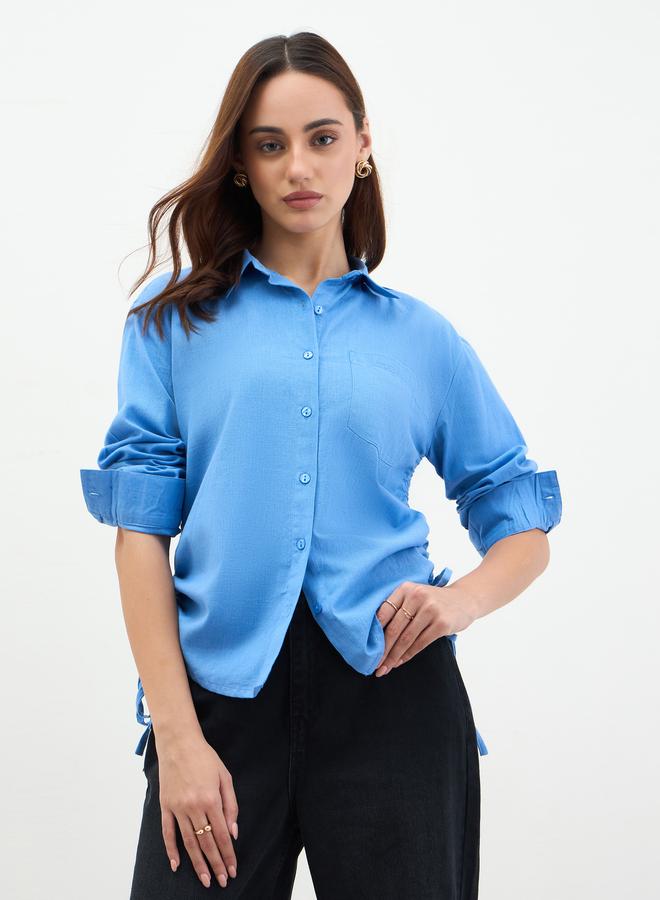 Styli Blue Long Sleeve Shirt with Drawstring Detail - Image 3