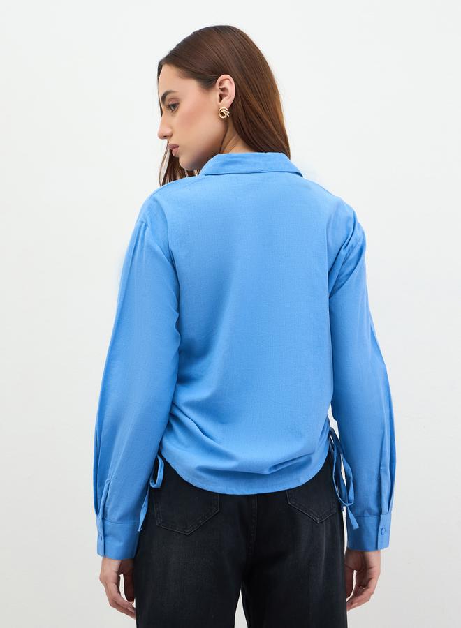 Styli Blue Long Sleeve Shirt with Drawstring Detail - Image 5