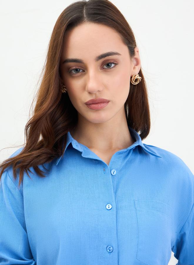 Styli Blue Long Sleeve Shirt with Drawstring Detail - Image 4