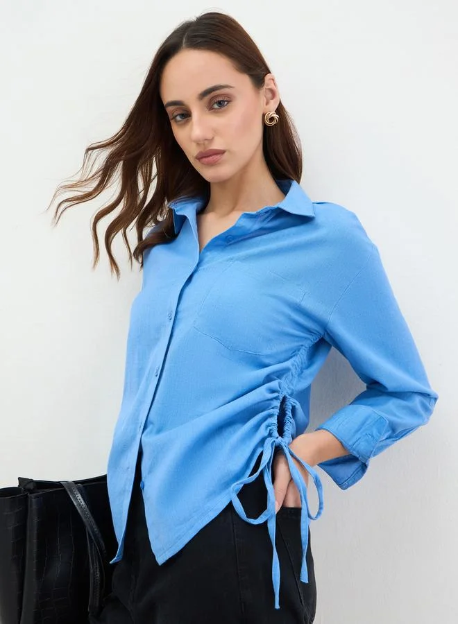 Styli Blue Long Sleeve Shirt with Drawstring Detail