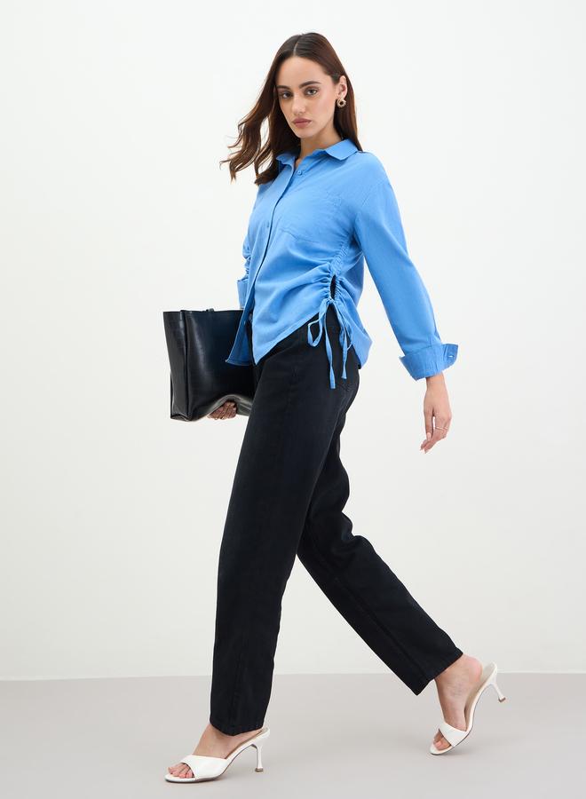 Styli Blue Long Sleeve Shirt with Drawstring Detail - Image 1