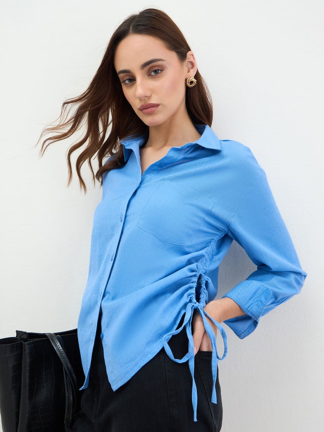 Styli Blue Long Sleeve Shirt with Drawstring Detail - Image 1