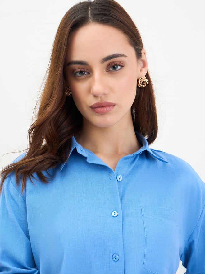 Styli Blue Long Sleeve Shirt with Drawstring Detail - Image 4