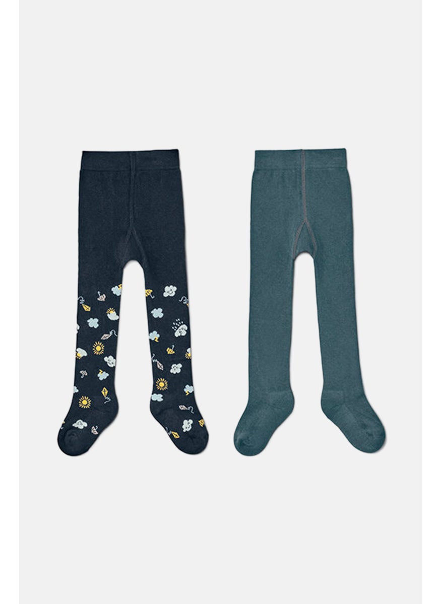 Tchibo Toddlers Girl 2 Pairs Printed Tights, Navy Combo  - Image 2