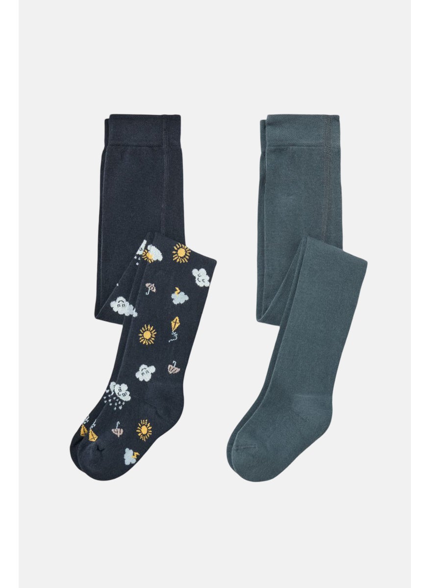Tchibo Toddlers Girl 2 Pairs Printed Tights, Navy Combo  - Image 3