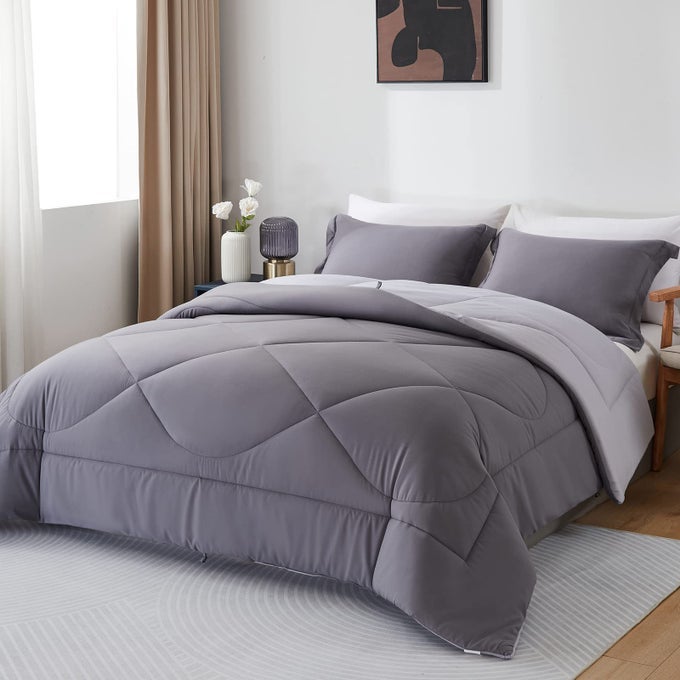 DOUBLE SIZE DUVET 105 TOG DOWN ALTERNATIVE COMFORTER SET WITH 2 SHAMS REVERSIBLE COVERLESS DUVET MICROFIBER SOFT WARM BED QUILT FOR ALL SEASONS MACHINE WASHABLE 200X200CM