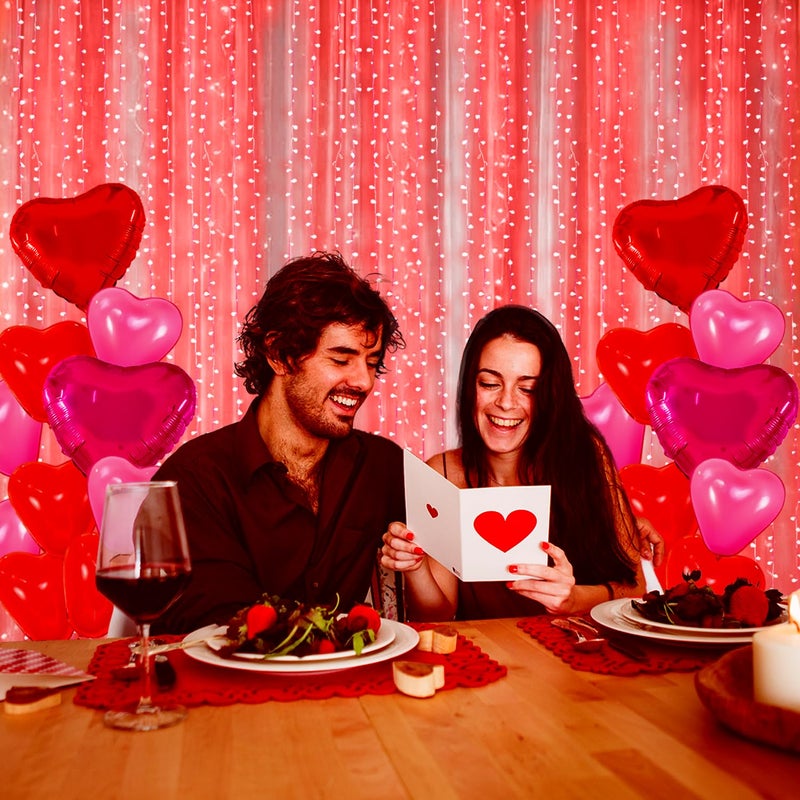 Party Propz Party Propz Anniversary Decoration Items 3 Pcs Red Curtain Lights 1pc White Net Curtain 2pcs Red Curtain lights for Wedding Room Decoration Items Anniversary Kit Marriage Proposal Decor - Image 4