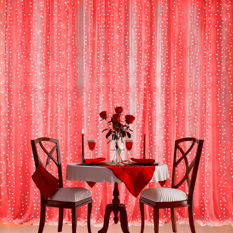 Party Propz Party Propz Anniversary Decoration Items 3 Pcs Red Curtain Lights 1pc White Net Curtain 2pcs Red Curtain lights for Wedding Room Decoration Items Anniversary Kit Marriage Proposal Decor - Image 1