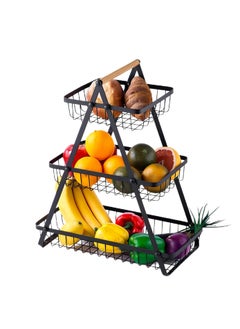 3 Tier Countertop Fruit Basket Two Tier Foldable Storage Rack Bread & Vegetable Display Rack Kitchen Food Rack Organizer Home Office Travel Camping