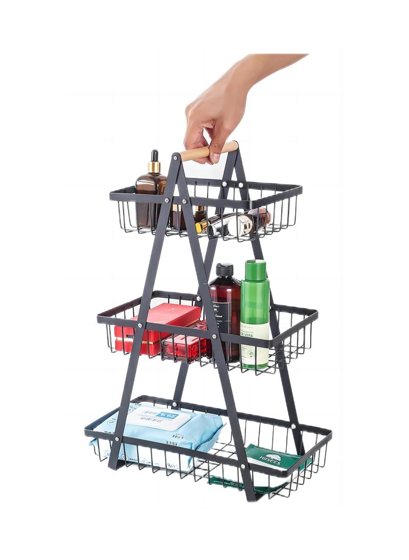 Generic - 3 Tier Countertop Fruit Basket Two Tier Foldable Storage Rack Bread & Vegetable Display Rack Kitchen Food Rack Organizer Home Office Travel Camping - Image 1