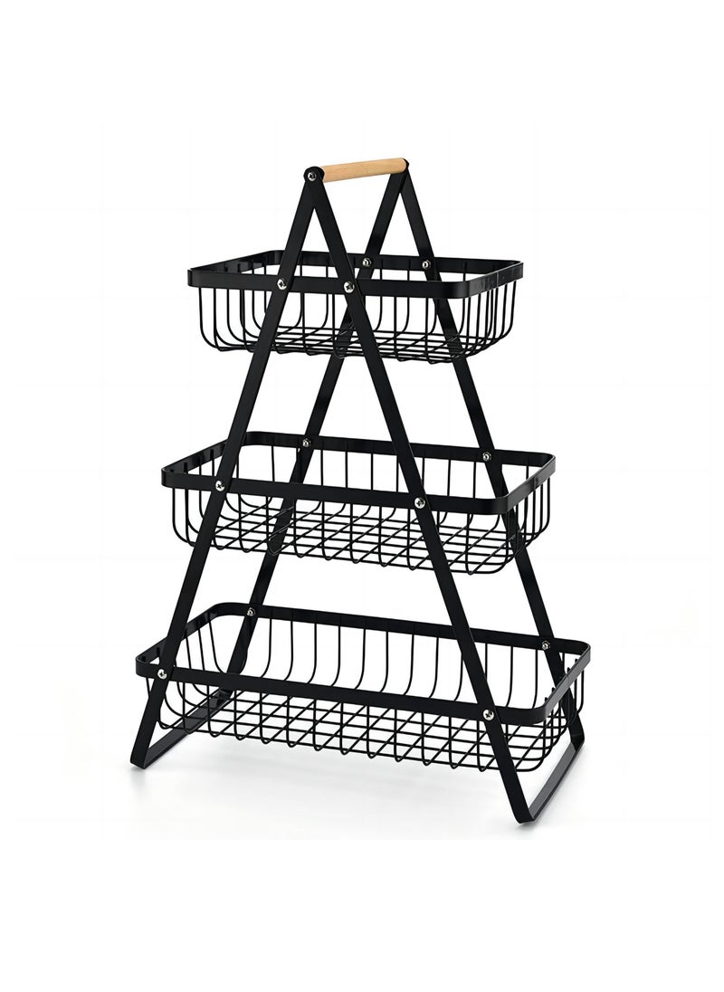 Generic - 3 Tier Countertop Fruit Basket Two Tier Foldable Storage Rack Bread & Vegetable Display Rack Kitchen Food Rack Organizer Home Office Travel Camping - Image 1