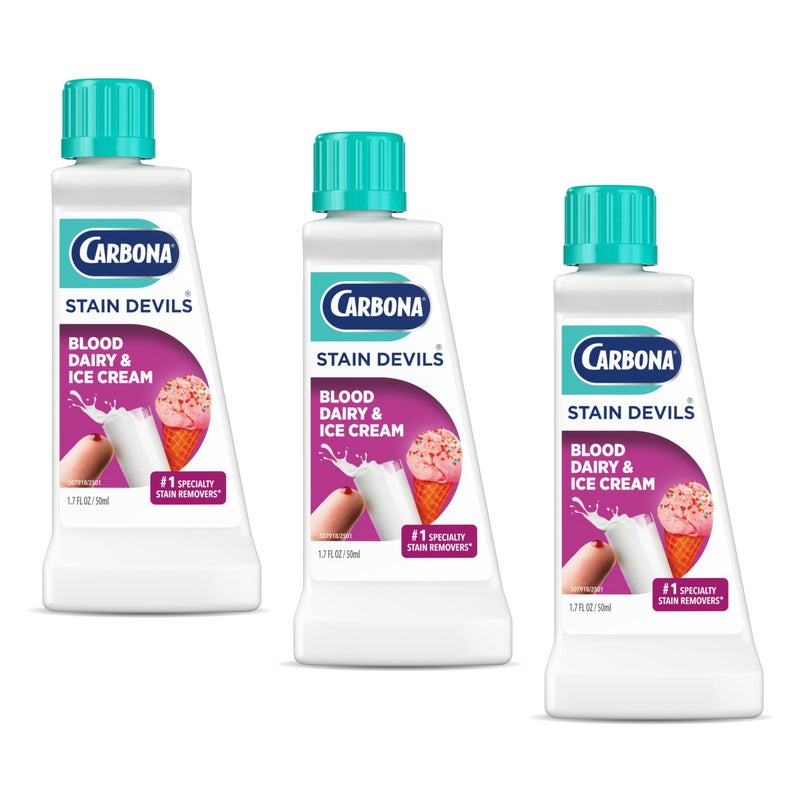 Carbona Stain DevilsÂ® #4 | Blood, Dairy & Ice Cream | Professional Strength Laundry Stain Remover | Multi-Fabric Cleaner | Safe On Skin & Washable Fabrics | 1.7 Fl Oz, 3 Pack - Image 1