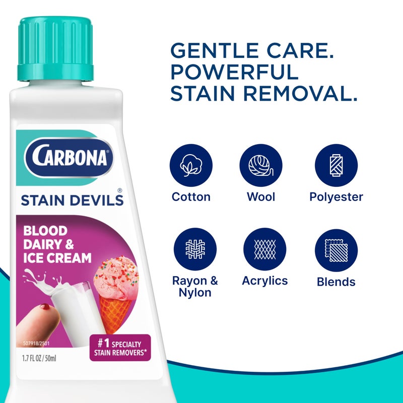 Carbona Stain DevilsÂ® #4 | Blood, Dairy & Ice Cream | Professional Strength Laundry Stain Remover | Multi-Fabric Cleaner | Safe On Skin & Washable Fabrics | 1.7 Fl Oz, 3 Pack - Image 5