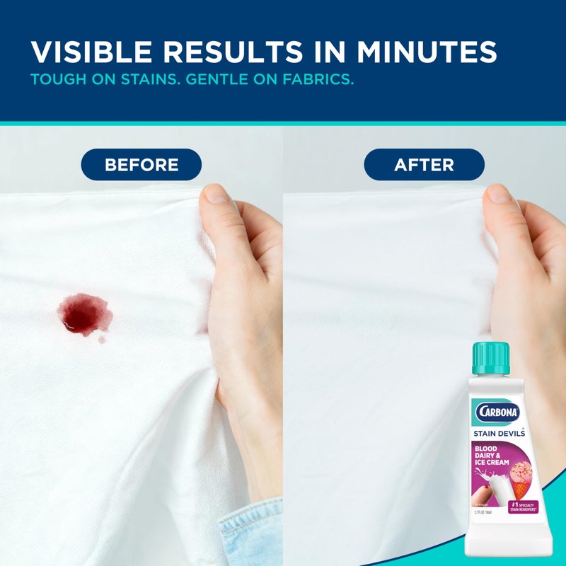 Carbona Stain DevilsÂ® #4 | Blood, Dairy & Ice Cream | Professional Strength Laundry Stain Remover | Multi-Fabric Cleaner | Safe On Skin & Washable Fabrics | 1.7 Fl Oz, 3 Pack - Image 2