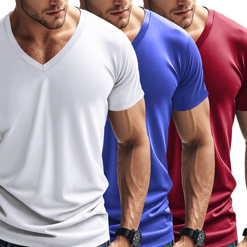Cross-Border Summer Men''s T-Shirt Quick-Drying Breathable Casual Sports Loose Sweetheart Collar Short-Sleeved Three-Piece Men''s - Image 1