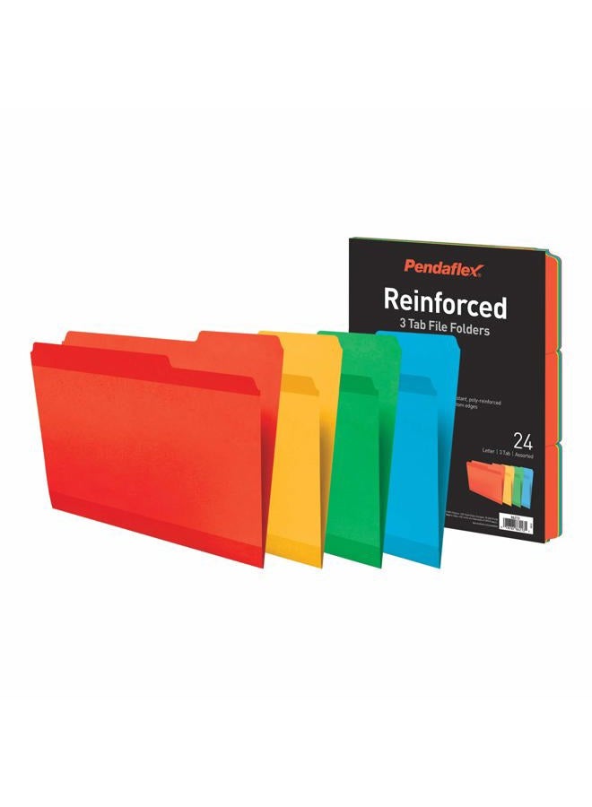 Pendaflex Reinforced File Folders, Extra Durable, Poly Reinforced Edges, Assorted Colors, Letter Size, 1/3 Cut Tabs, 24 Per Pack (86213) - Image 1