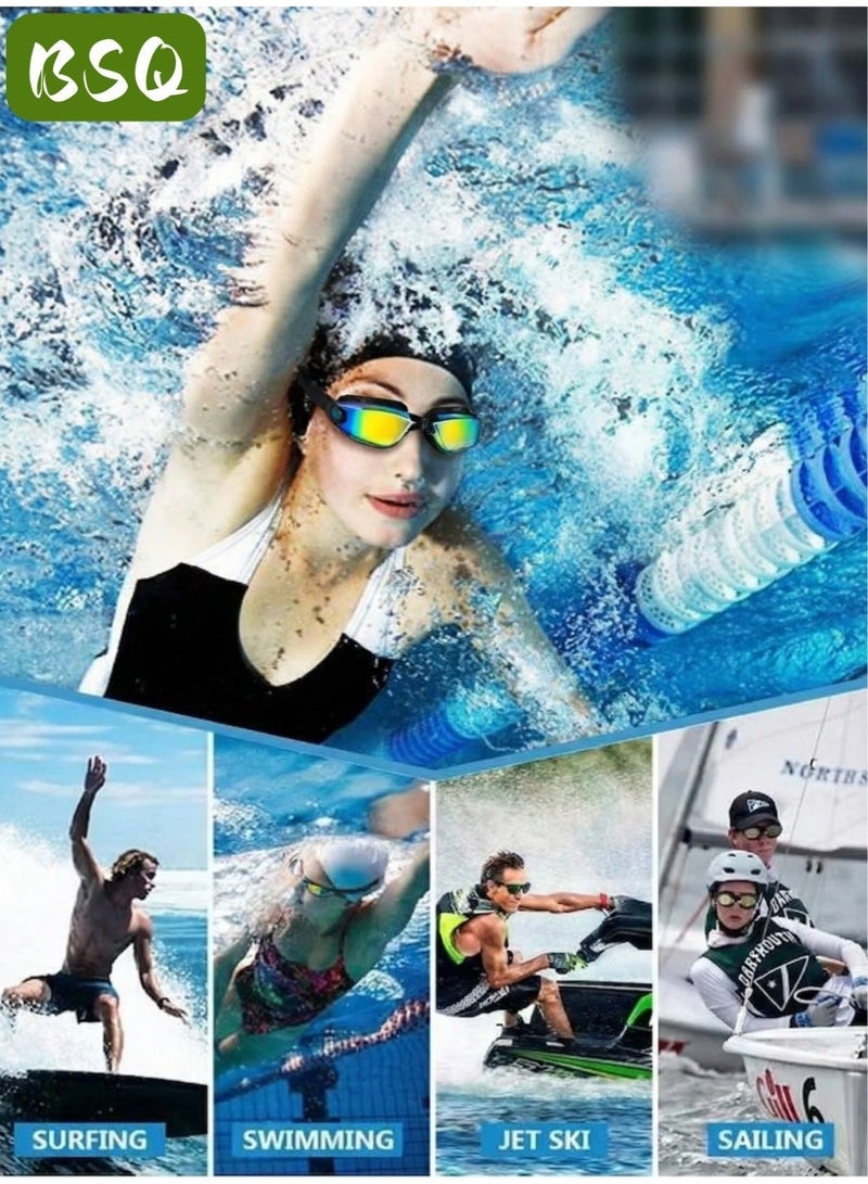 BSQ 5-in-1 Anti-Fog Swim Goggle Set — Includes Swim Cap, Earplugs, Nose Clip, and Leak-Proof Goggles | Effective UV Protection | Crystal-Clear Vision | 180° Panoramic View | Unisex - Image 4