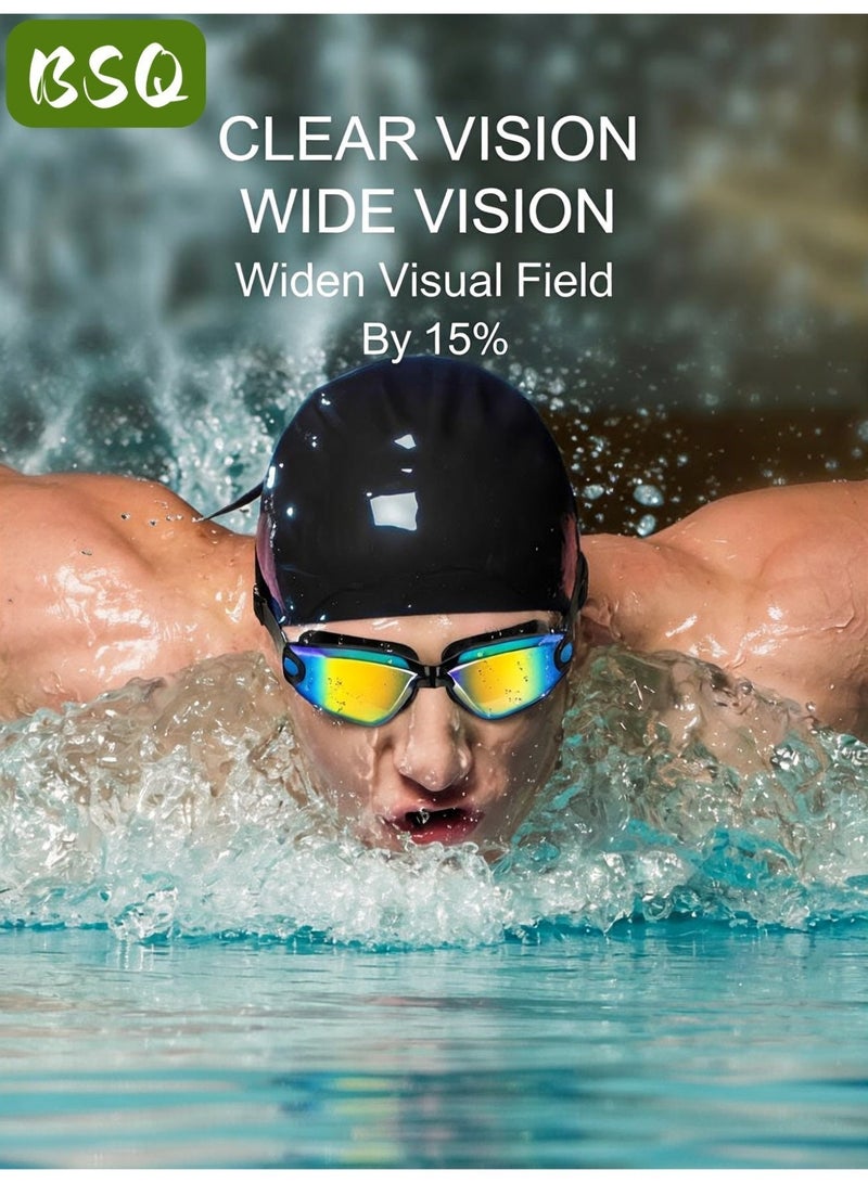 BSQ 5-in-1 Anti-Fog Swim Goggle Set — Includes Swim Cap, Earplugs, Nose Clip, and Leak-Proof Goggles | Effective UV Protection | Crystal-Clear Vision | 180° Panoramic View | Unisex - Image 3