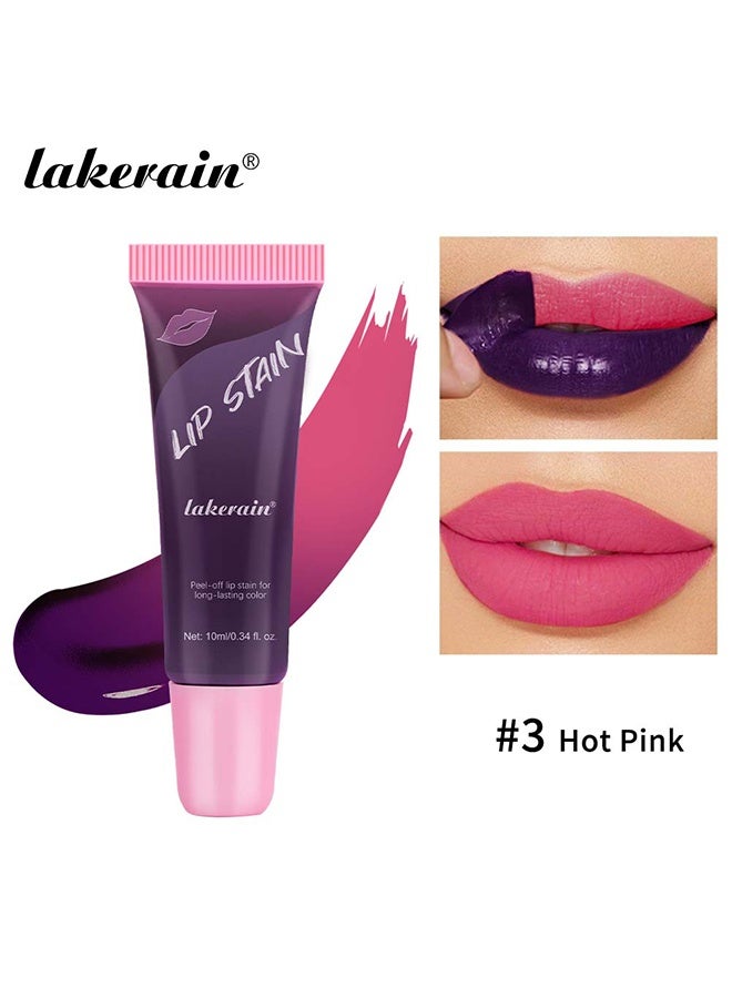 lakerain Lip Stain Peel Off Lip Stain Hot Pink Peel Off Lip Color Stain Lipstick Long Lasting Lip Stain Peel Off Sweat Proof Waterproof Highly Pigmented Matte Lipstick Liquid Peel Off Lip Tint 10ml #03 - Image 1