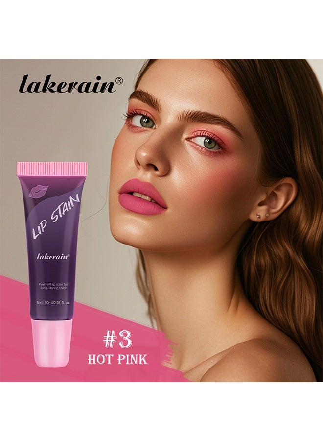 lakerain Lip Stain Peel Off Lip Stain Hot Pink Peel Off Lip Color Stain Lipstick Long Lasting Lip Stain Peel Off Sweat Proof Waterproof Highly Pigmented Matte Lipstick Liquid Peel Off Lip Tint 10ml #03 - Image 2