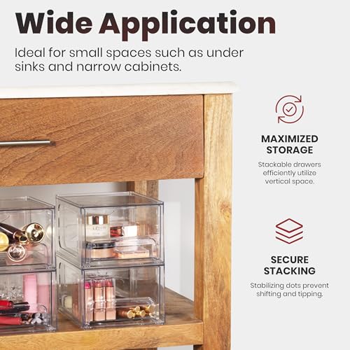 Oizeir Acrylic Drawer Organizer 2-Pack – Clear Stackable Storage Drawers for Makeup, Skincare, Vanity, Bathroom, Under Sink, Kitchen & Office – Non-Slip, Durable, Multi-Purpose Organizer Bins - Image 5