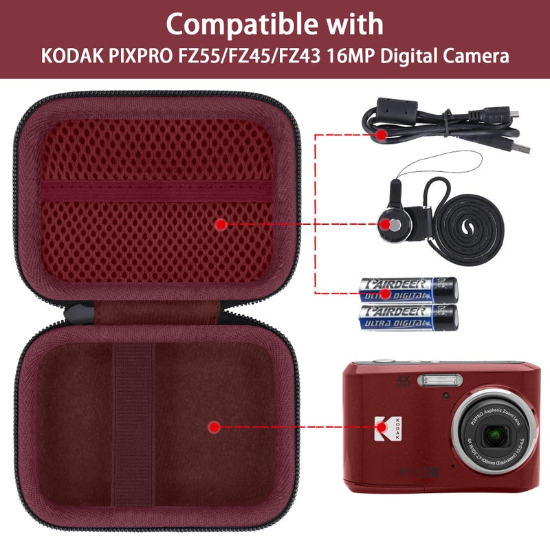 Baval for KODAK PIXPRO Friendly Zoom FZ55/FZ45/FZ43 16MP Digital Camera Hard Carrying Storage Case(Only Red Case) - Image 3
