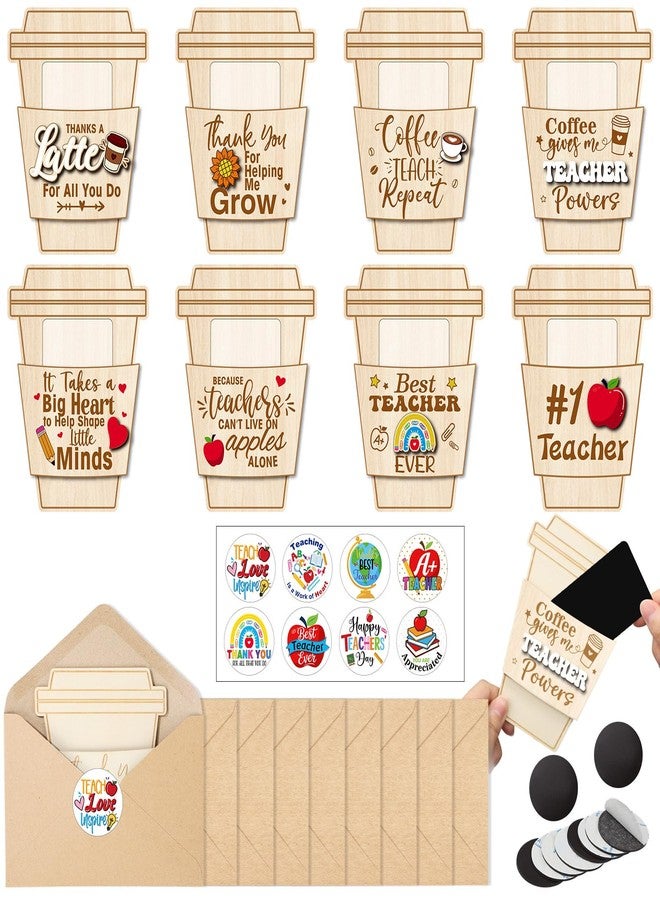 Capoda 8 Set Teacher Appreciation Gift Card Holders Wooden Thank You Teacher Gift Card Holders with Envelopes Magnets Stickers for Appreciation Week End of Year Graduation Gifts (Cute Coffee Cup - Image 1