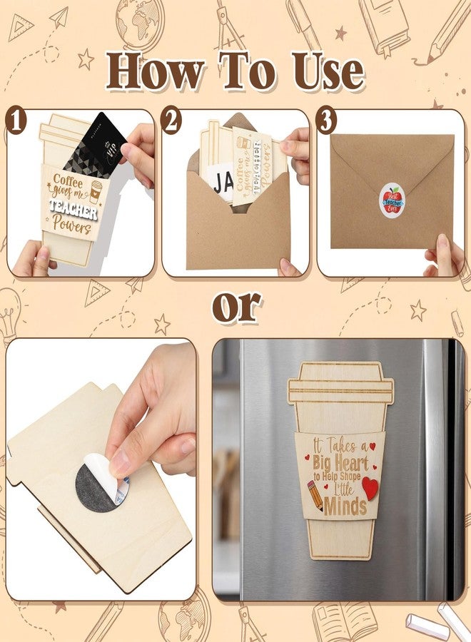Capoda 8 Set Teacher Appreciation Gift Card Holders Wooden Thank You Teacher Gift Card Holders with Envelopes Magnets Stickers for Appreciation Week End of Year Graduation Gifts (Cute Coffee Cup - Image 4