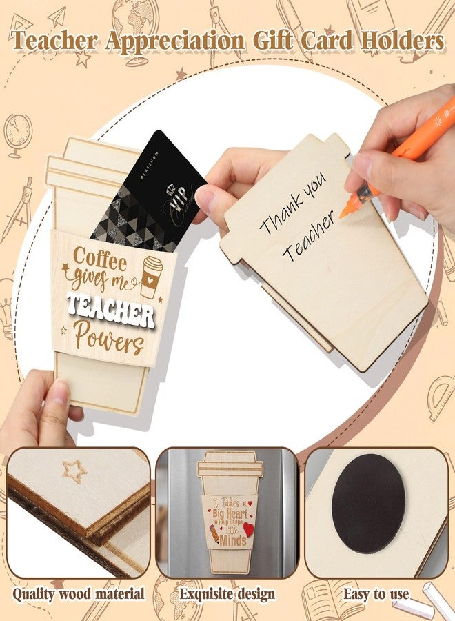 Capoda 8 Set Teacher Appreciation Gift Card Holders Wooden Thank You Teacher Gift Card Holders with Envelopes Magnets Stickers for Appreciation Week End of Year Graduation Gifts (Cute Coffee Cup - Image 3