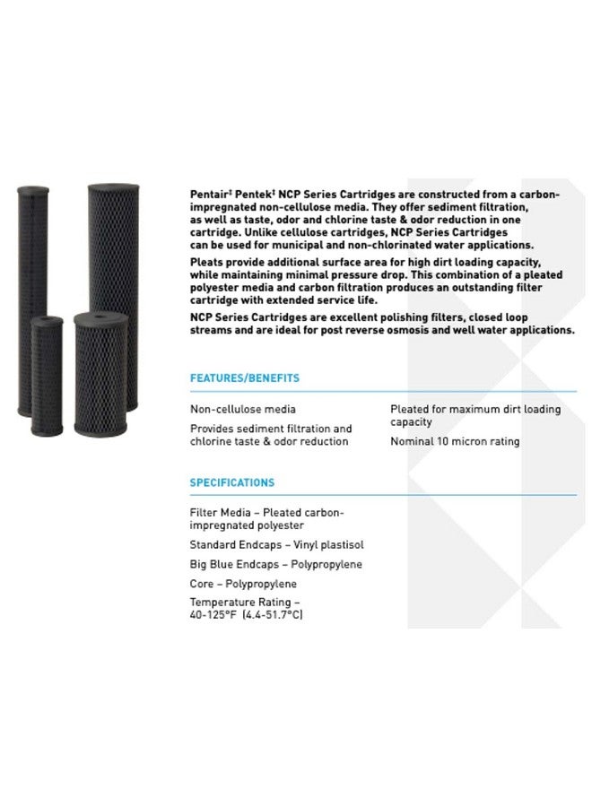 Pentek Pentair Pentek NCP-20BB Big Blue Carbon Water Filter, 20-Inch, Whole House Non-Cellulose Carbon Impregnated Pleated Filter Cartridge, 20" x 4.5", 10 Micron - Image 3