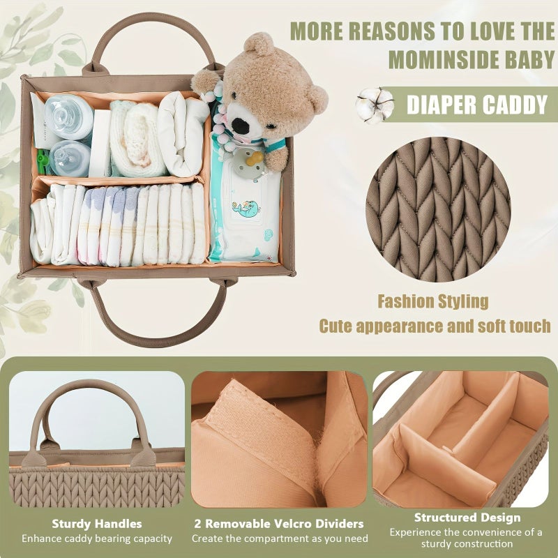 منظم حفاضات من البوليستر المنسوج باللون الكاكي مع مقابض - سلة تخزين فسيحة للحفاضات والألعاب - قابل للغسل اليدوي ومحمول - Image 3