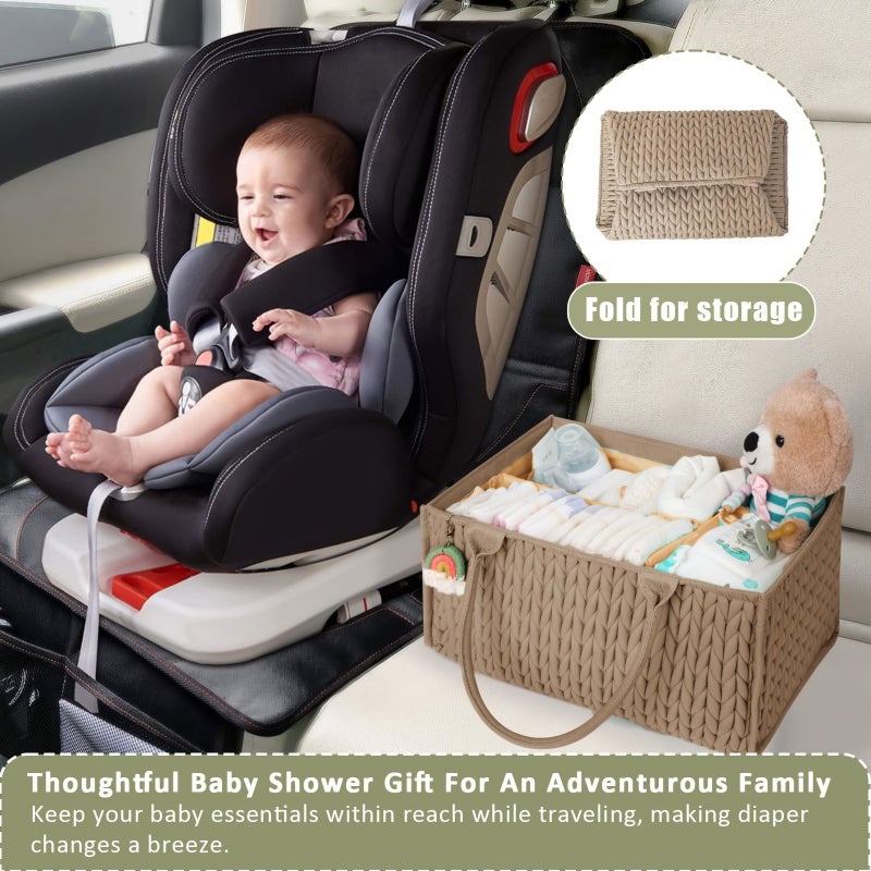 منظم حفاضات من البوليستر المنسوج باللون الكاكي مع مقابض - سلة تخزين فسيحة للحفاضات والألعاب - قابل للغسل اليدوي ومحمول - Image 4