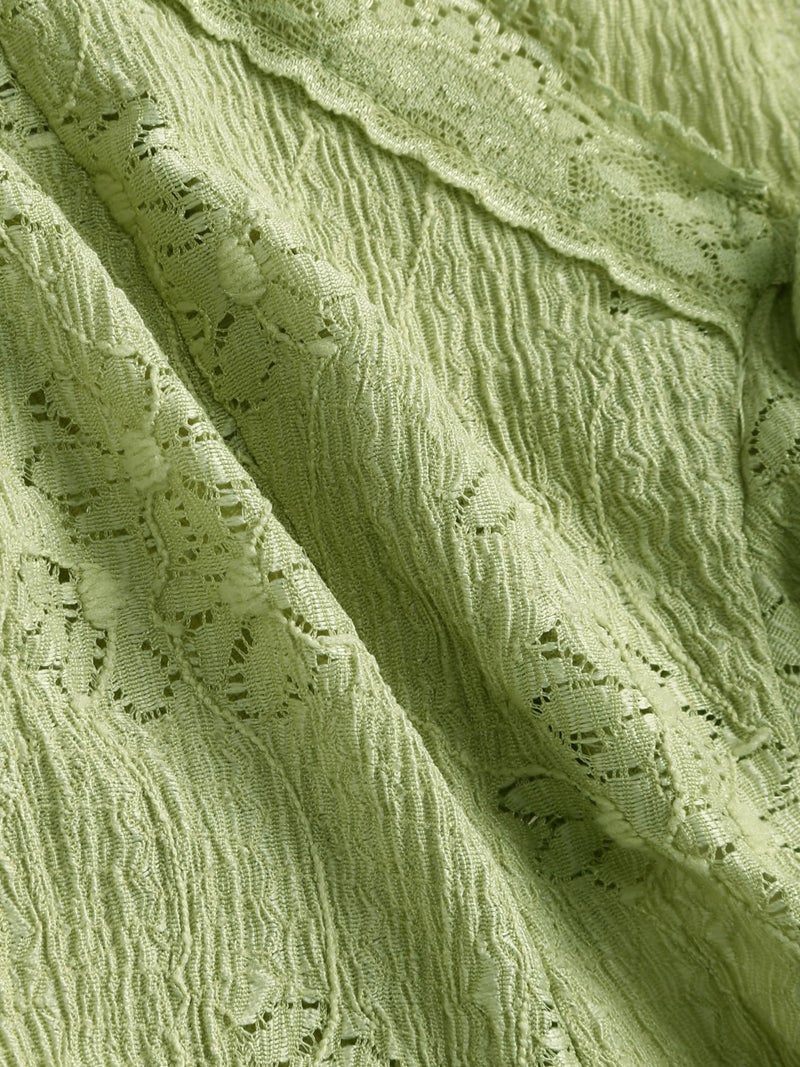 CIDER Going Out Tops for Women Y2K Tie Front Asymmetrical Ruffle Hem Lace Spaghetti Strap Cowgirl Crop Tops Green - Image 3