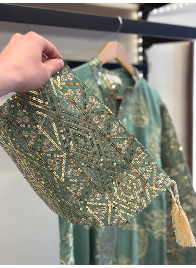 Women's abaya, linen and luxurious cotton, embroidered on the sides – elegant design with sophisticated embroidery – casual and special occasion abaya for women - Image 3