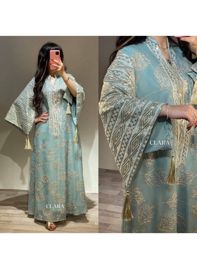 Women's abaya, linen and luxurious cotton, embroidered on the sides – elegant design with sophisticated embroidery – casual and special occasion abaya for women - Image 4